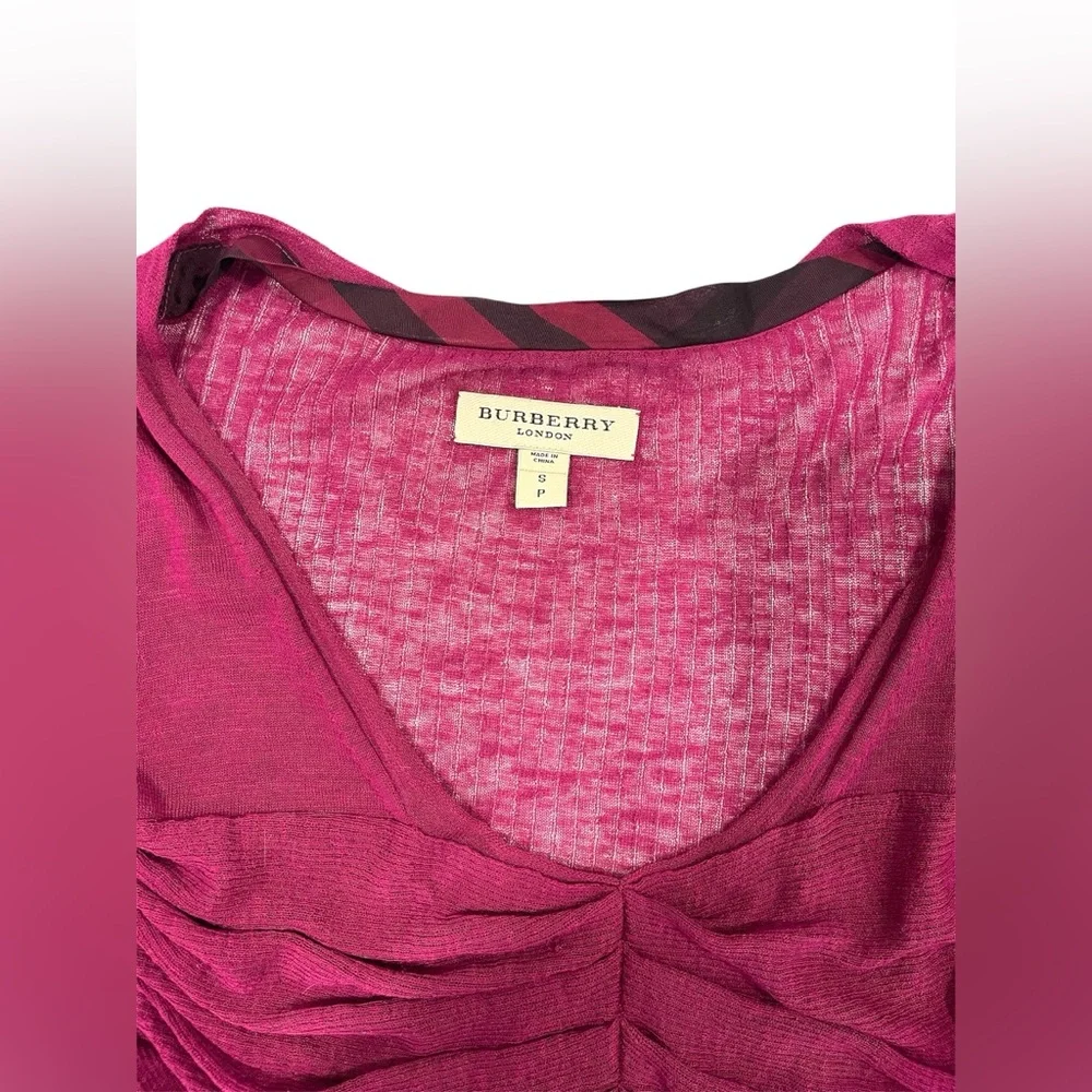 Women’s Y2K Burberry Burgundy V-Neck Ruched Longline Top Blouse / Sweater SMALL - Picture 7 of 11
